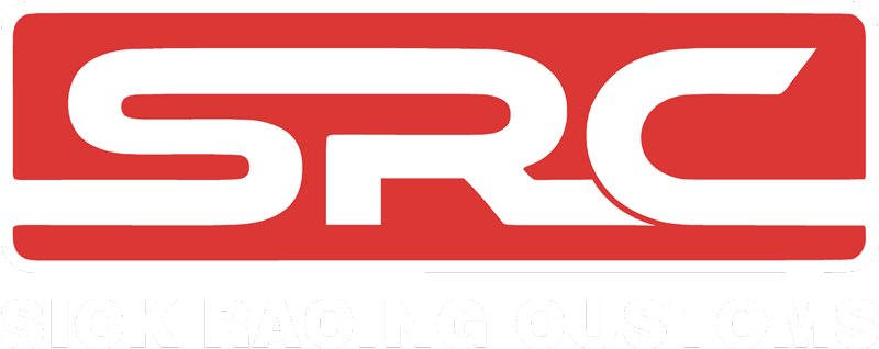 Sick Racing Customs SRC logo in white and red – custom automotive shop in Albert Lea, MN